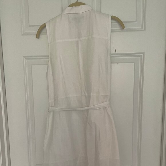 BR white linen sleeveless shirt dress with embroidered detail and tie belt - Picture 2 of 2